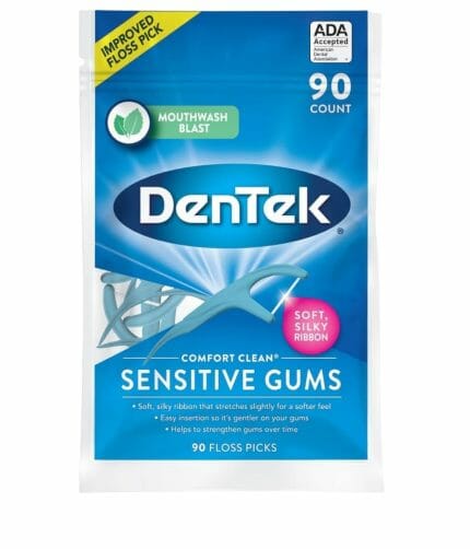 DenTek Comfort Clean Sensitive Gums Floss Picks, Soft & Silky Ribbon, 90 Count