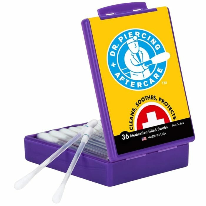 Dr. Piercing Aftercare - 36 Medicated Swabs Treat Ear, Nose, Belly, and Body Piercings - Each Swab Contains Cleaner Treatment to Care For A Peircing - Best Cleanser to Heal Pierced Ears… (1Pack)