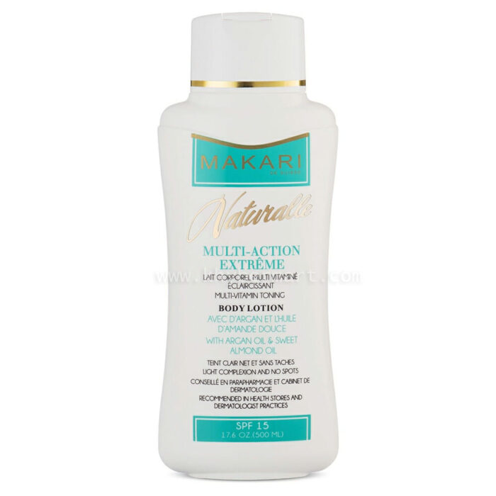 Makari Naturalle Multi-Action Extreme BODY LOTION 17.6oz - Whitening & Moisturizing Body Cream with Argan Oil & SPF 15 - Toning & Lightening Treatment for Dry Skin, Age Spots, Unevenness